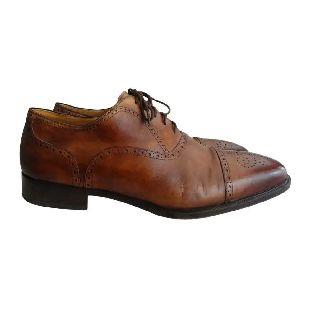 Magnanni Medallion Lincoln Dress Shoe 11.5 Neiman Marcus Brown Leather Oxford